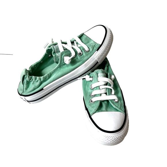 Converse Chuck Taylor All Star Low Top Green Canvas Shoe Women Sz 5 Stretch Back - Picture 1 of 12